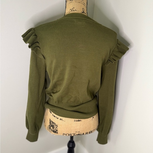 Who What Wear Olive Ruffle Sleeve Blouse - Picture 3 of 5